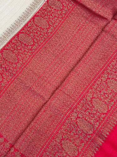 Lightweight Tussar Silk Saree | Antique Zari | Beige | Hand Brushed | Handwoven | Ships from California